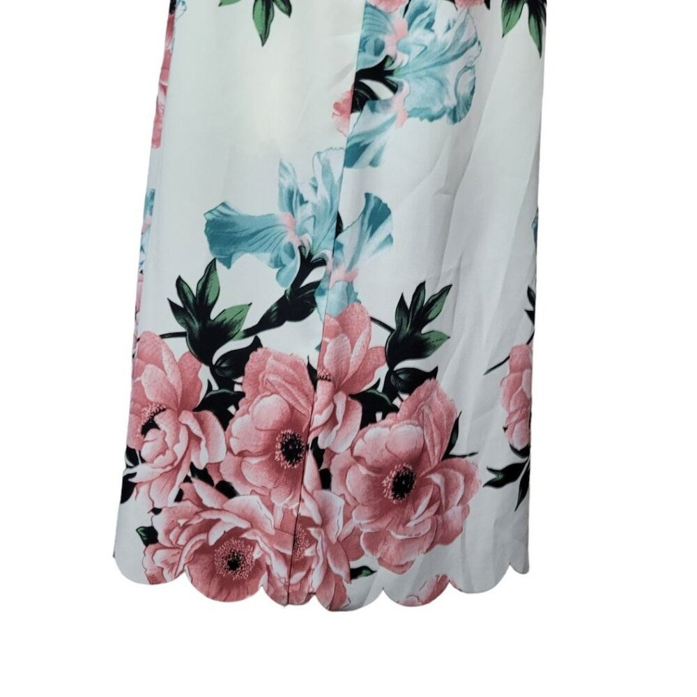 Vanilla Bay Dress Floral Short Sleeve White Pink Roses Short Womens Large - Picture 10 of 13